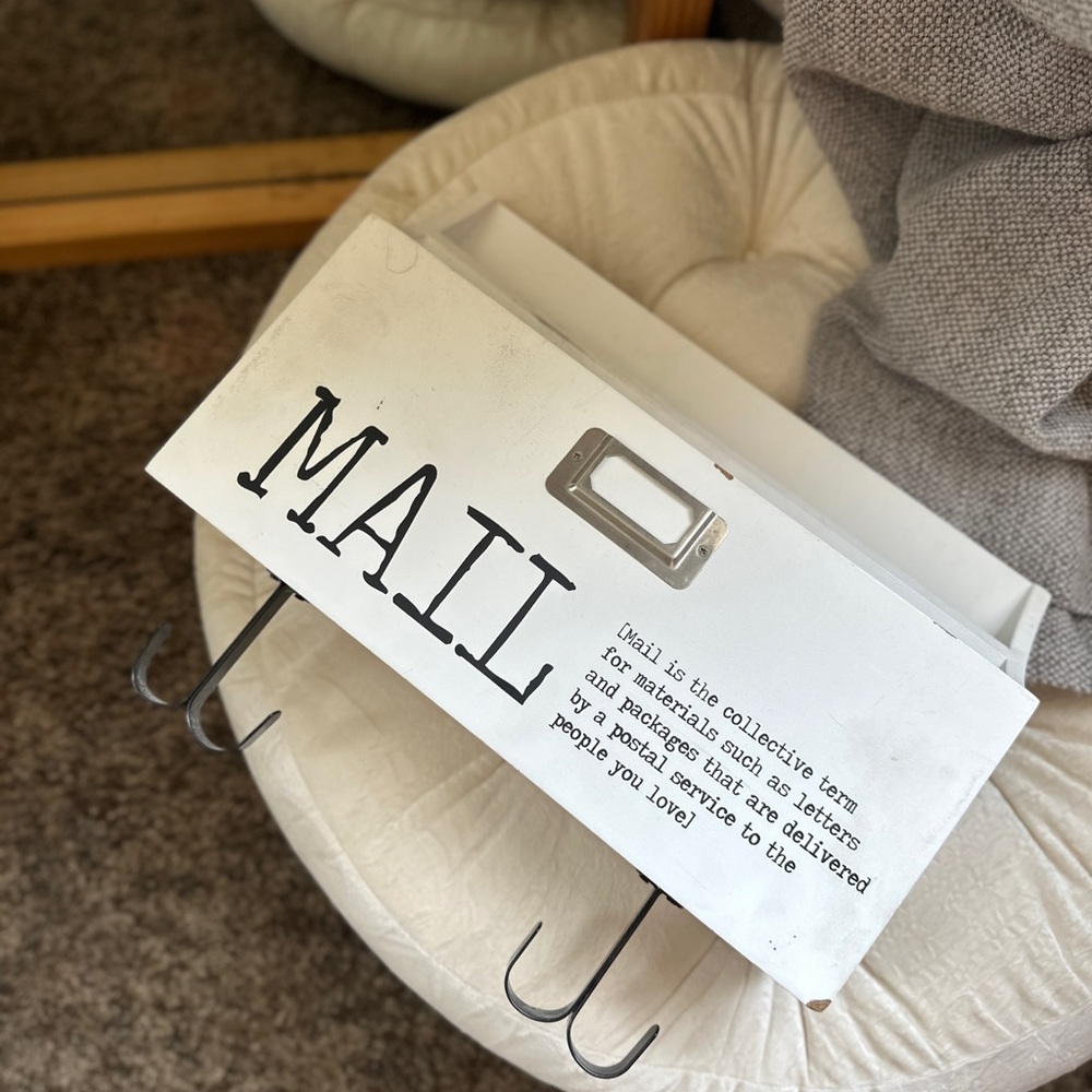 White Mail Organizer with Hooks